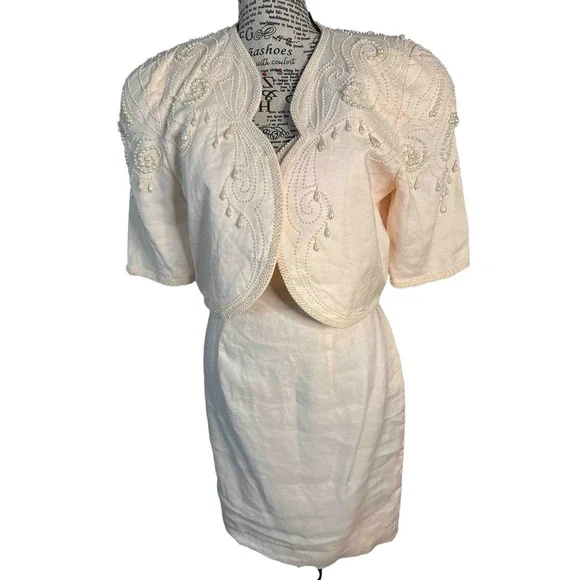 Retro~Rare~ Pia Rucci 100%Linen Beaded Dress Suit~SZ 6,Beautiful, Retro~Rare~ Pia Rucci 100%Linen Beaded Dress Suit~SZ 6,Beautiful,